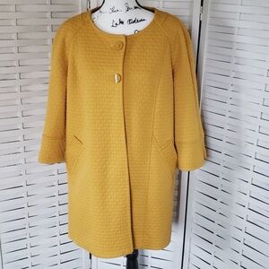 Chopin Roma yellow 3/4 sleeves crew neck lightweight button coat 38EU